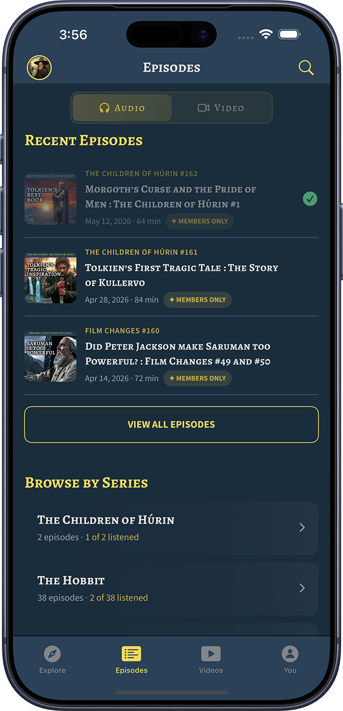 Exploring Tolkien app — Episodes screen