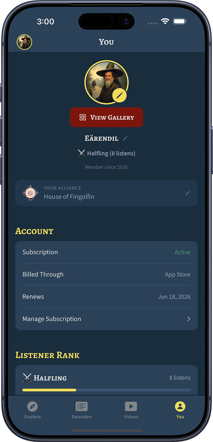 Member profile screen